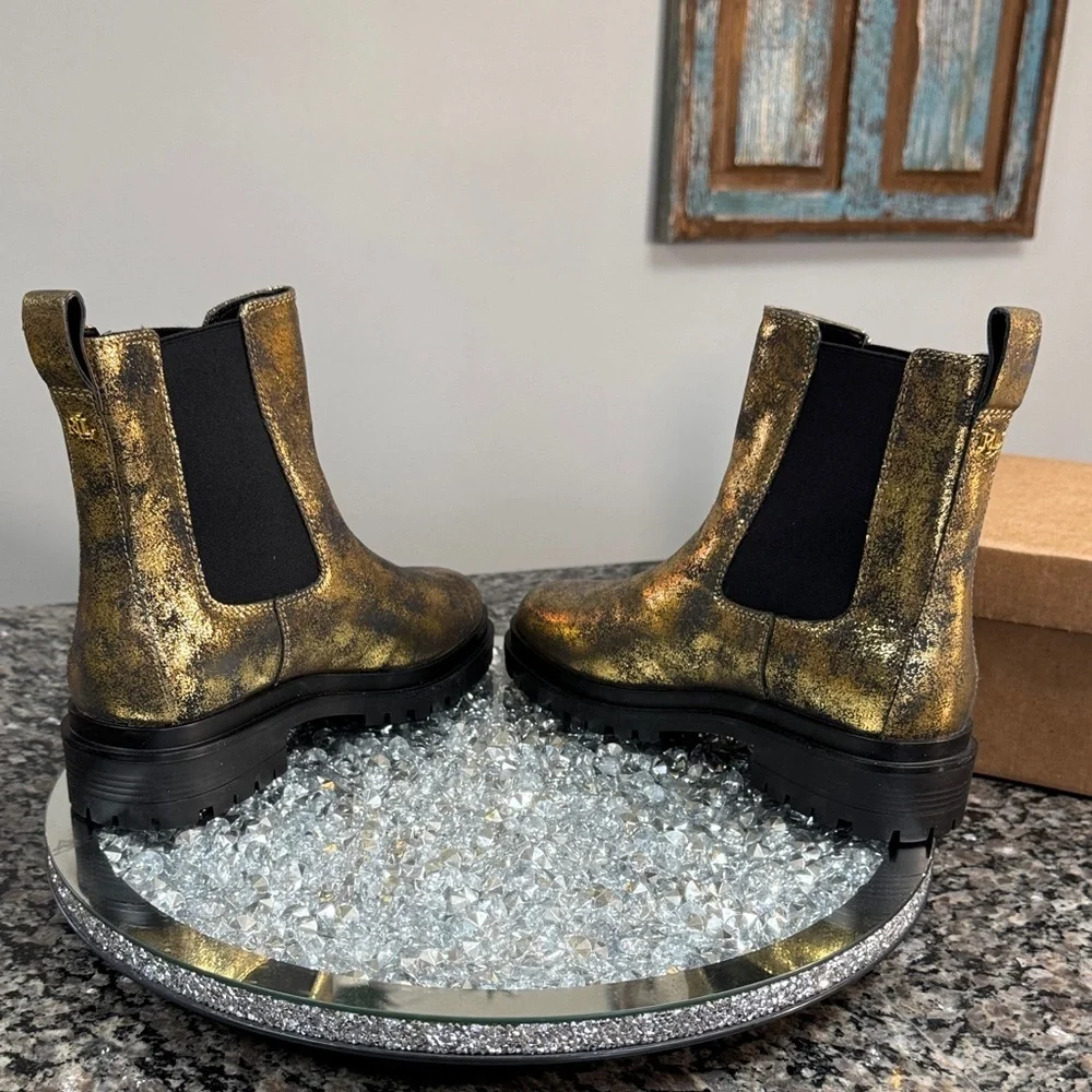 Ralph Lauren Metallic Gold Chelsea Lug Boots new 8.5